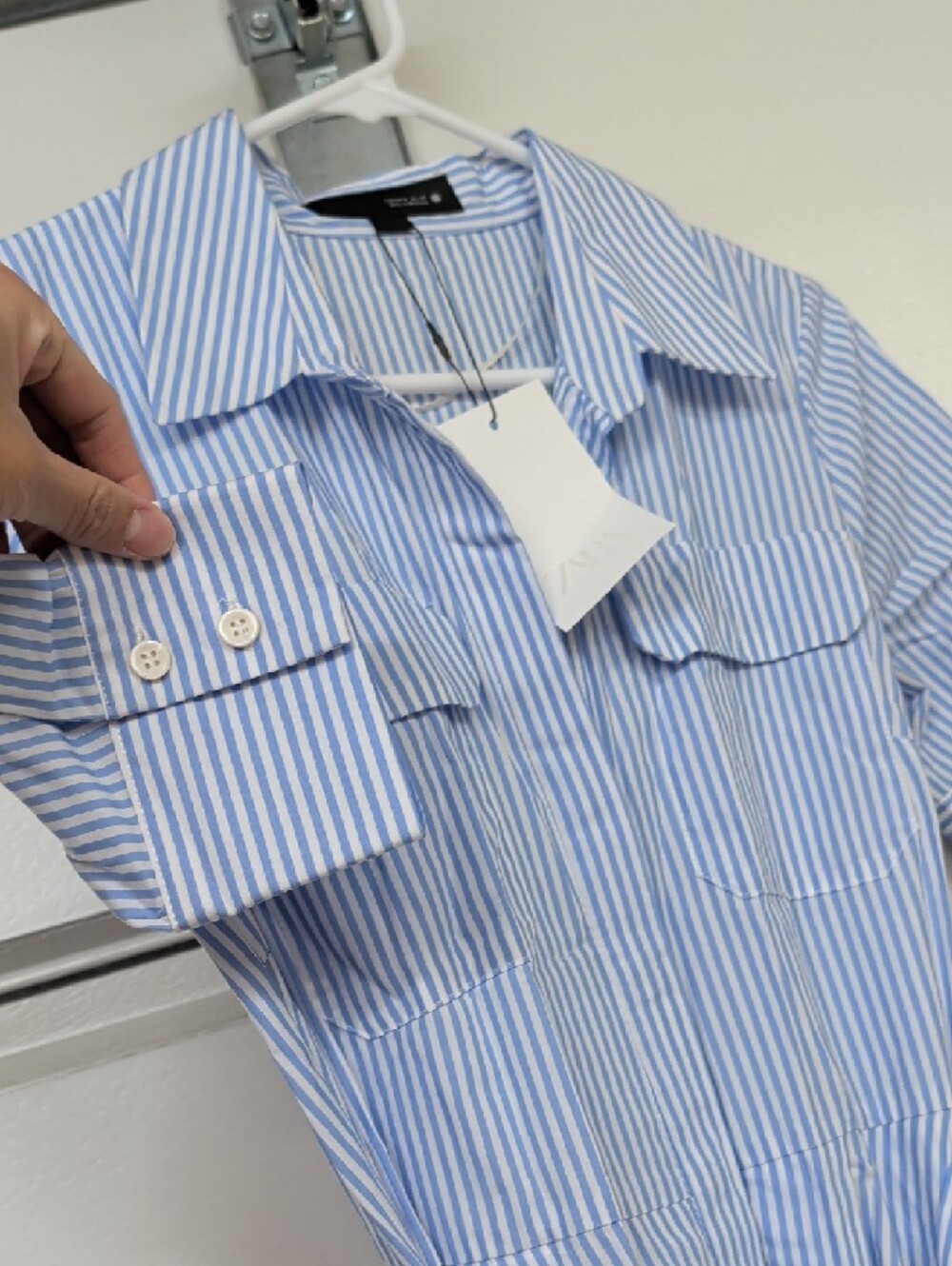 Zara Blue and White Striped Maxi Poplin Shirt dress Waist Tie S M NWT 2640/596 - Picture 15 of 17